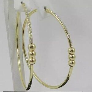 NWT DKNY Crystal Pavé Ball Large Hoop Earrings, 2.3"